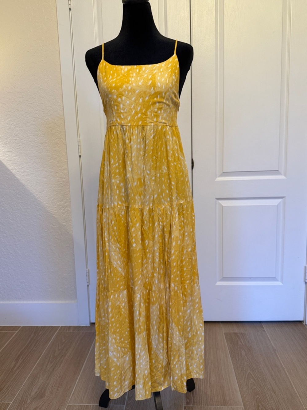 Yellow Printed Spaghetti Strap Maxi Dress